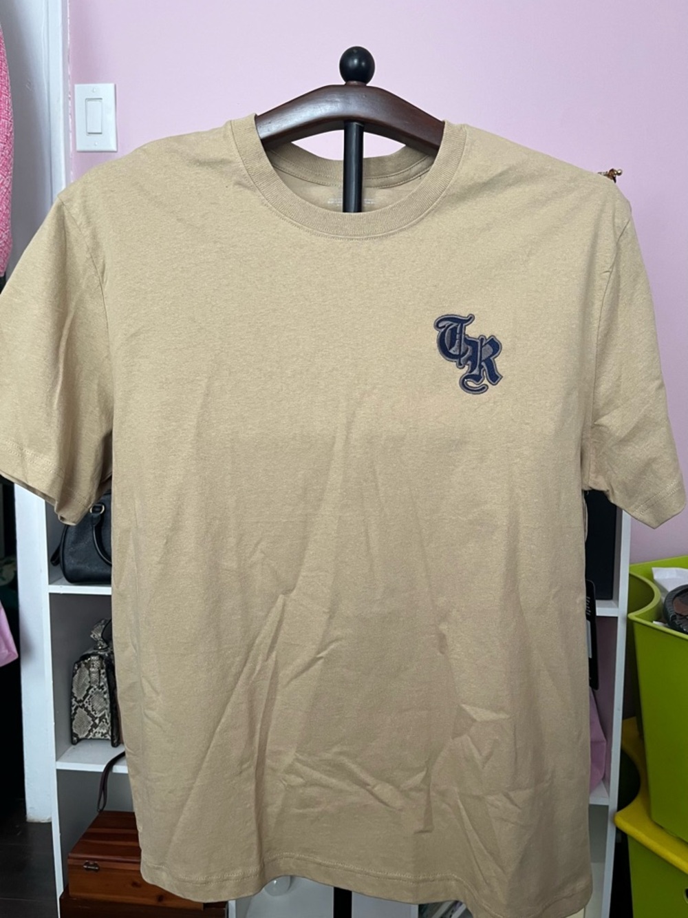 True Religion Tan Short Sleeve Tee with Navy 'TR' Chest Logo